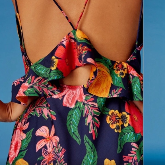 Finders Keepers Navy Pink Floral Maxi Dress Small - Picture 3 of 6